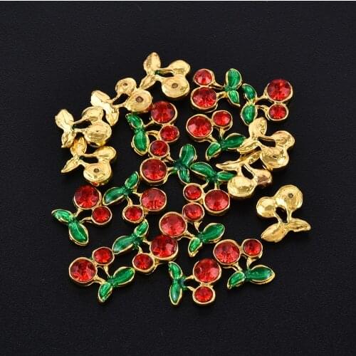 20pcs Sweet Cherry Alloy Nail Charms Red Rhinestones 3D Nail Jewelry Glitter Charms Studs Nail Art Tips Jewelry Decorations