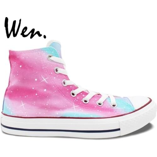 Wen Hot Hand Painted Shoes Original Design Custom Pink Galaxy Stars Womens High Top Canvas Sneakers Gifts for Girls