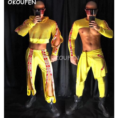 Sexy night show ds tide hip hop yellow streamer costume new style Bar nightclub stage show performance dancecostume