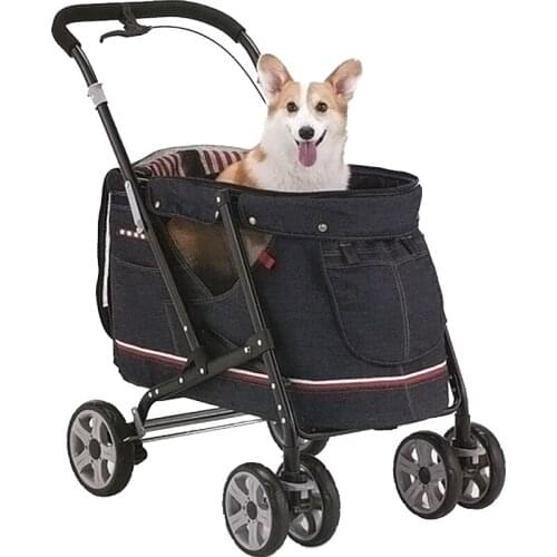 Pet Cart Folding Four-wheeled Teddy Dog Portable Ultra-lightweight Washable Cat Widening Care Out Car