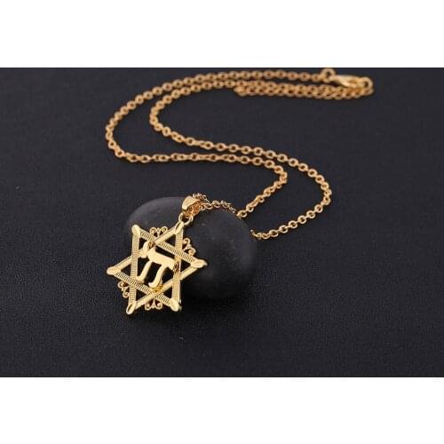 SKYRIM Gold Color Hexagram Chai Pendant Necklace Star of David Jewish Metal Link Chain Statement Choker Necklaces Jewelry Gift