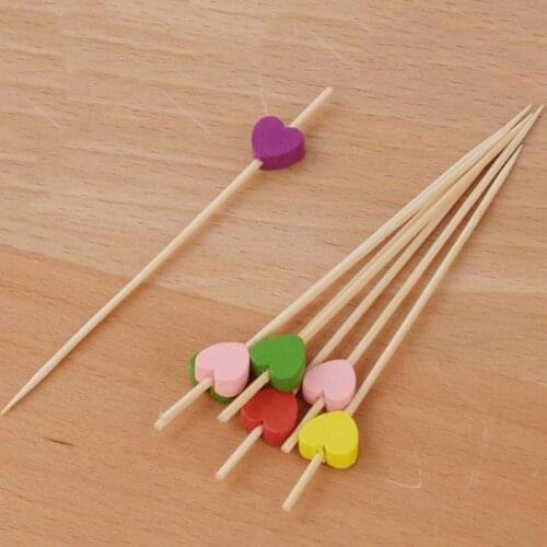 Sweet Candy Color Heart Bamboo Fruit Fork Food Picks Cupcake Dessert Salad Vegetable Sticks Flatware Food Accessories 100pcs