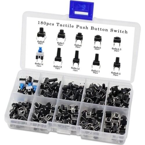Tactile Push Button Switch Micro-Momentary Tact ortment Kit (6x6 Push Button Switch 180pcs)