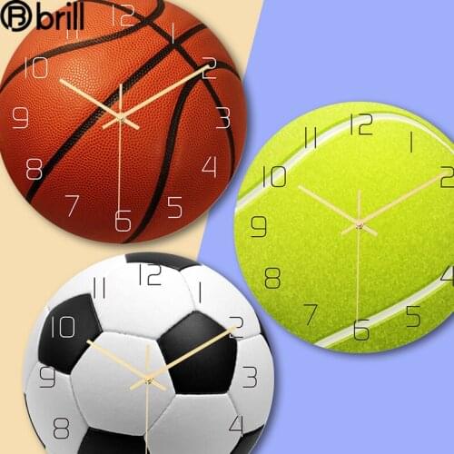 Silent Childrens Room Clocks Creative Basketball Wall Clock Living Room Sport Cartoon Football Wall Clocks 3d Reloj De Pared