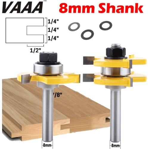 VAAA 2 pc 8mm Shank high quality Tongue & Groove Joint Assembly Router Bit Set 3/4" Stock Wood Cutting Tool
