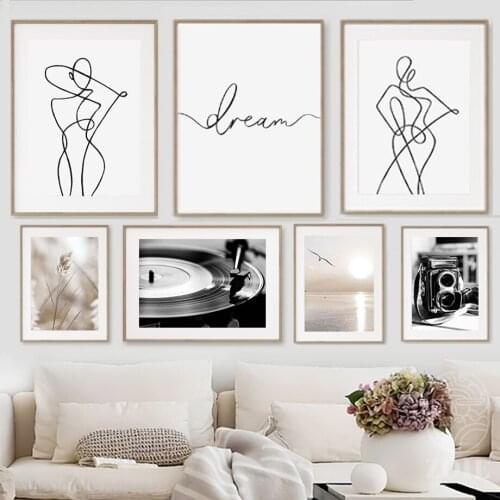 Vintage Camera Vinyl Record Abstract Line Wall Art Canvas Painting Nordic Posters And Prints Wall Pictures For Living Room Decor