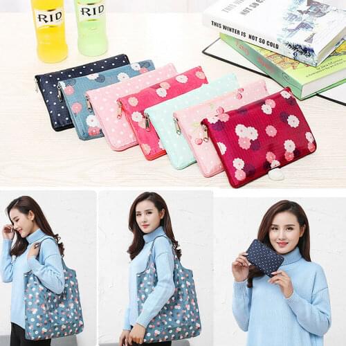 1pc Waterproof Oxford Cloth Foldable Eco Friendly Recycle Reuseable Shopping Shoulder Bag Tote Shopping Grocery Bag Muti-color