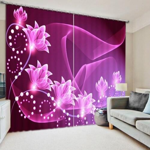High quality custom 3d curtain fabric purple flower curtains