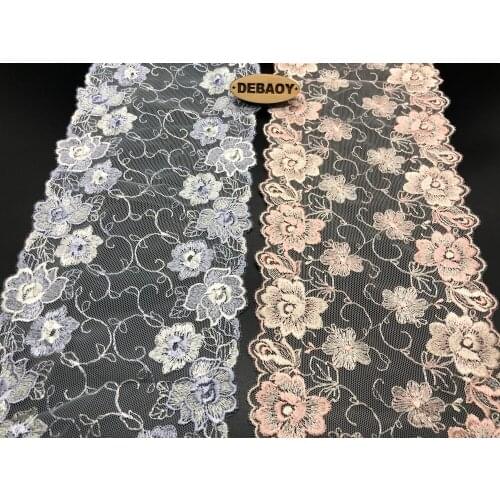 High Quality 13cm Width Embroidered Floral Lace Mesh Lace Garment Accessories