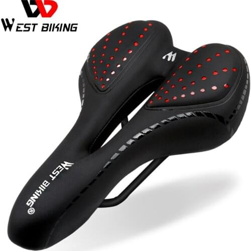 WEST BIKING Bike Saddle Sponge Cushion PU Leather Surface Silica Filled Gel Comfortable Cycling Seat Shockproof Bicycle Saddle