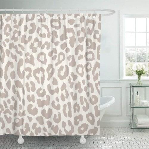 Brown Pattern Leopard Animal Cheetah Fur Wild White Shower Curtain Waterproof Polyester Fabric 72 x 72 Inches with Hooks