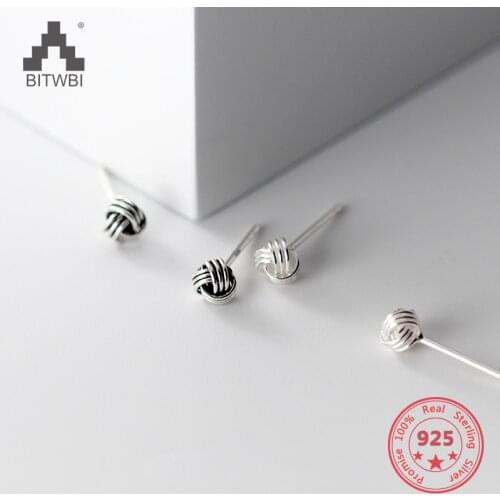 925 Sterling Silver Stud Earrings Women Simplicity Fashion Rretro Knot Lovely Ethnic Style Plush Ball Ear Jewelry Holiday Gift
