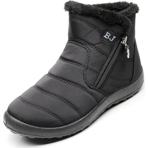 Women Warm Plush Shoes Soft Comfortable Ladies Shoes Waterproof Durable Femme Shoes Round Toe Zipper Women Boots WJ021