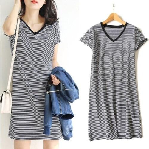 M-3XL Large Size 2019 Spring Summer Dress Big Size Dress White Black Striped Dresses Plus Size Women Clothing Belt Vestidos