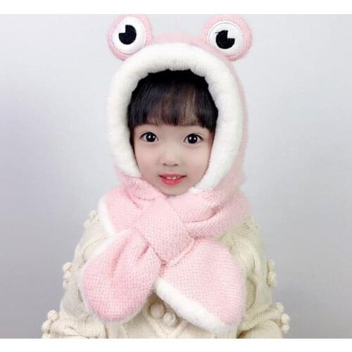 Doitbest 3 to 10 Years old Winter hat boys Beanie cartoon frog Villus Child fur hats Protect face neck kids girls Earflap Caps
