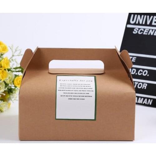 300Pcs big size 20*15*8cm Boutique Cake Food Kraft Paper Box With Handle Wedding Party Favor Candy Gifts Packaging Boxes Supplie