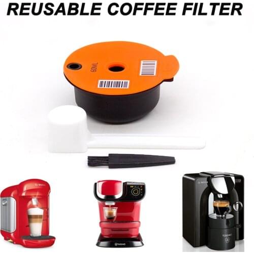 60ML/180ML Reusable Coffee Capsules Filter Pods Cups with Spoon Brush Kitchen Refillable Replacement For Bosch-s Tassimo Machine