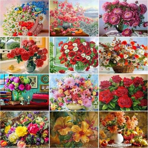 5D DIY Diamond Painting Full Flower Vase Rose Diamond Embroidery Decorative Painting Cross Stitch Kits Handicraft Needlework Art