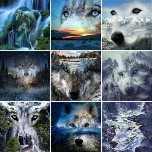 HUACAN Diamond Painting Animal Wolf Cross Stitch Diamond Embroidery Forest Mosaic Wall Decor Room Decor