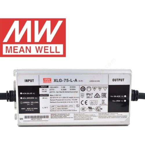 Mean Well XLG-75-L-A IP67 Metal Case Street/Skyscraper lighting meanwell 700-1050mA/53-107V/75W Constant Power Mode LED Driver