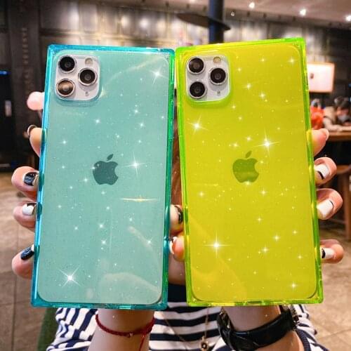 Phone Case For iPhone 12 mini 12 11 Pro X XR XS Max 6 6s 7 8 Plus SE 2 Luxury Glitter Bling Square Design Soft TPU For iPhone 12