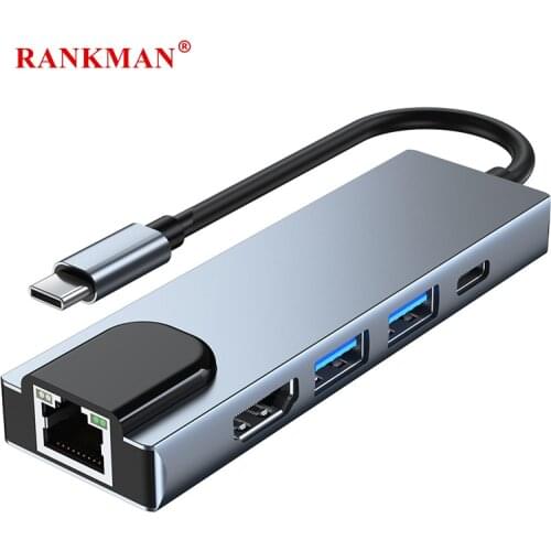 Rankman Type-C to Gigabit Ethernet RJ45 4K HDMI USB 3.0 C Lan Adapter for MacBook Samsung S8 Dex Huawei P20 xiaomi Projector TV