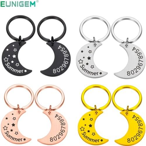 Two Sides Anti-lost Dog ID Keychain Personalized Pet Name Phone Number Pet ID for Cat Puppy Dog Collar Moon Tag Pet Dog Keychain