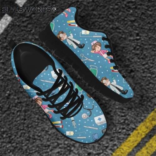 ELVISWORDS Doctor with Nurse Pattern Leisure Lace Up Air Mesh Sneakers for Women Breathable Walking Shoes Footwear for Female
