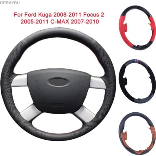 GERAYBU Custom DIY Black Leather Hand-sewn Car Steering Wheel Cover For Ford Kuga 2008-2011 Focus 2 2005-2011 C-MAX 2007-2010