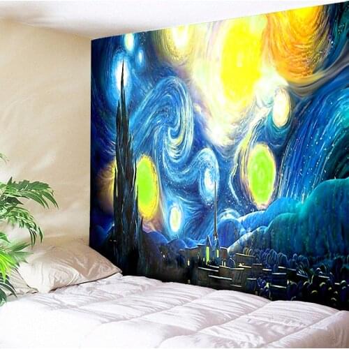 Galaxy Wall Tapestry Bohemian Mandala Tapestry Van Gogh Painting Print Starry Night Sky Wall Carpets Hanging Camping Tent Travel