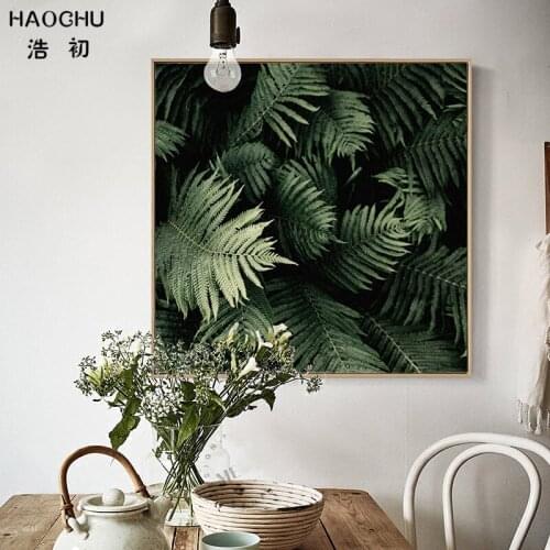 HAOCHU Nordic Natural Tropical Leaves Forest Tree Landscape Oil Painting On Canvas Wall Picture Home Living Room Decor