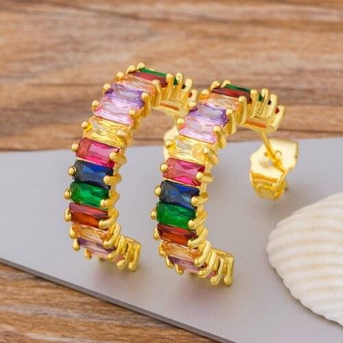 Classic Womens Earrings Rainbow Rhinestone CZ Stud Earrings For Women Bohemian Fashion Jewelry 2020 Geometric Circle Earrings