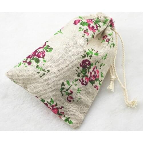 10x14cm Small Rose Vintage Cotton Burlap Jute Favour Candy Gift Bags Wedding Party Pouches