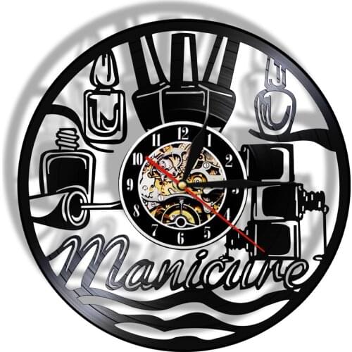 Manicure Modern Design Beauty Store Wall Art Nail Salon Vinyl Record Wall Clock Mood Lighting Home Decor Watch Creative Art