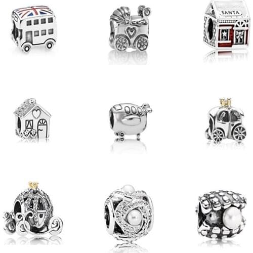 Memnon Jewelry 925 Sterling Silver house Pearl Shell Charms Bus Santa Bead Fit Eurpean Bracelets Banlges DIY Jewellery For Women