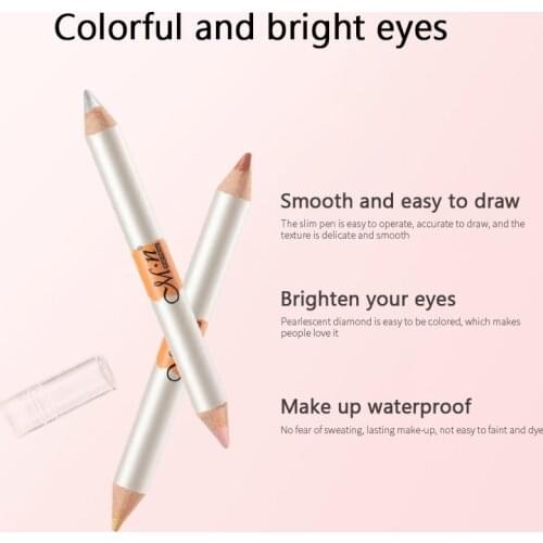 MENOW Double Head Lying Silkworm Pen Eye And Face Brightening Waterproof Lasting Cosmetic Natural Wooden Handle 2 Colors TSLM2