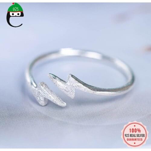 ElfoPlataSi 100% 925 Real Sterling Silver Fashion Lightning Opening Ring Sizable 5 6 7 For Women Teen Girl Kid Xmas Gift XY592