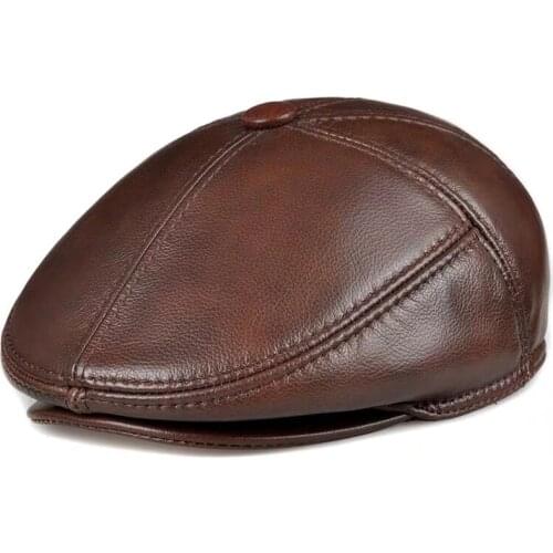 Mens outdoor leather hat winter Berets male warm Ear protection cap 100% genuine leather dad hat wholesale Leisure bone