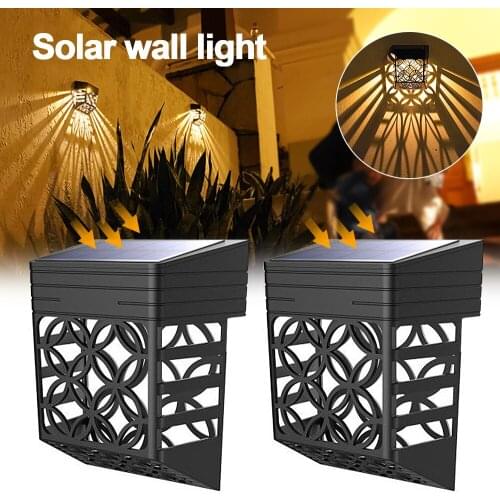 2 PCS Wall Mounted Hollow Lights Garden Solar Powered Home Yard Outdoor Waterproof Pathway Decorative Fence Villa Landscape Lamp