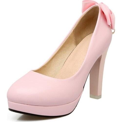 The new 2018 sweet bowknot is high and thick with round head size code 31-45 womens shoes, 1822