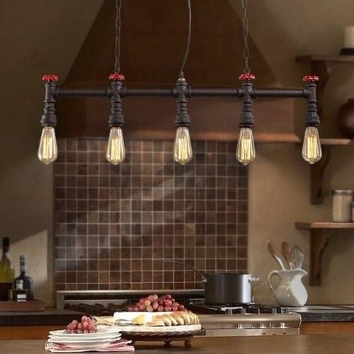 New Fashion Old Iron Water Pipe Pendant Lamp Vintage Iron Lights Loft Metal Hanging Lamps Edison Incandescent Coffee Lighting