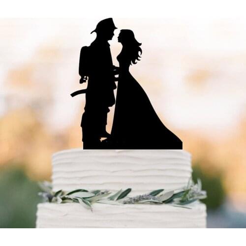 Fireman Groom and Bride silhouette Wedding Cake Topper, Funny wedding cake topper,Mr and Mrs Wedding Topper Decor Supplies