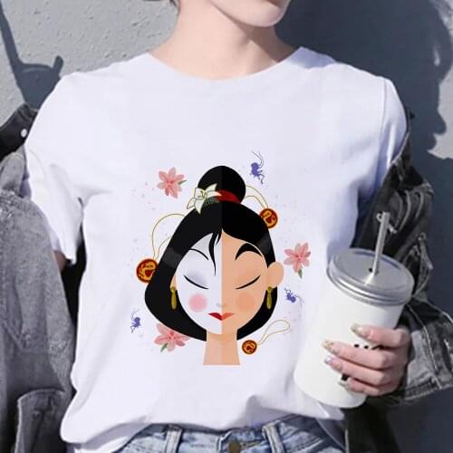Leisucre Women T-shirt Disney Princess Mulan Two Sides Graphic Tshirt Streetwear Creative Exquisite Minimalist Mujer Tumblr