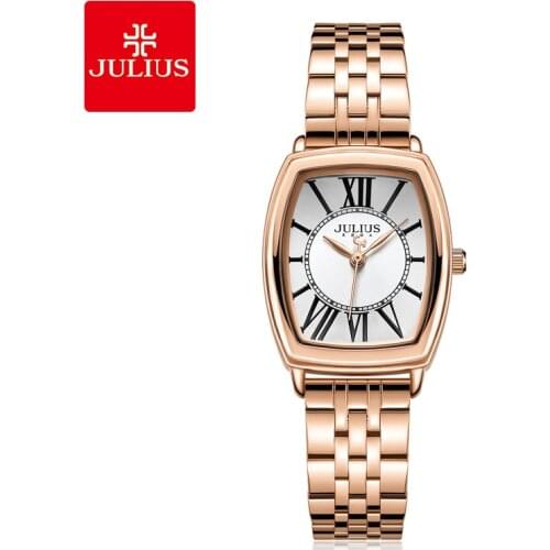 Retro Roman Julius Womens Watch Japan Mov't Hours Elegant Classic Fashion Clock Stainless Steel Chain Bracelet Girls Gift Box