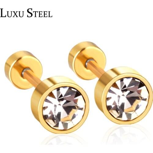 LUXUSTEEL Twist Back Round Cubic Zirconia Stainless Steel Anti-allergy Stud Earrings Women Party Size 3mm to 7mm Christamas