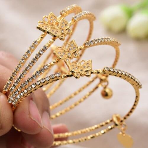 4Pcs/lot Dubai France Gold Color Bangles Female Zircon Stone butterfly Bracelets For Women Cold Color Bangles Wedding Bracelet