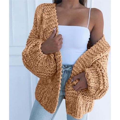 Lady V-neck Solid Color Slim Long Cardigan Winter Autumn Warm Outwears Sweaters Womens Knitted Sweaters