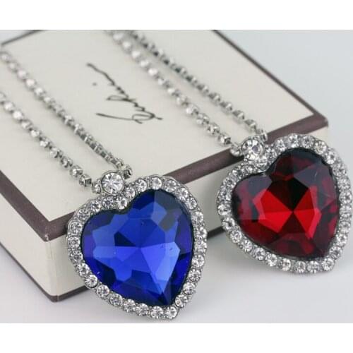 Titanic Heart of Ocean blue Red Heart Love Forever Pendant Necklace Crystal Jewelry For Women Girls Valentines Day Gift