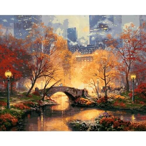 50*40cm Newest DIY Paint By Number Kit Digital Oil Painting Canvas Beautiful City Park