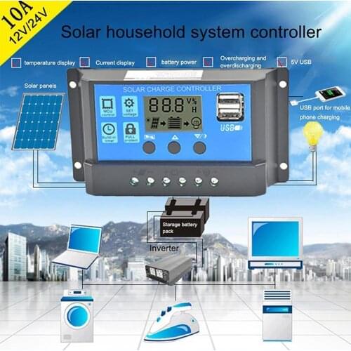 24V 12V Auto Solar Panel Battery Charge Controller LCD Regulator 20A 50A 30A Collector USB Solar Dual 40A 10A 60A with D5B2